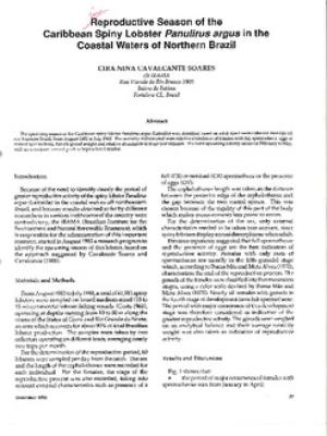 Reproductive season of the Caribbean spiny lobster Panulirus argus in the coastal waters of northern Brazil