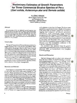 Preliminary estimates of growth parameters for three commercial bivalve species of Peru (Gari solida, Anlacomya ater and Semele solida)