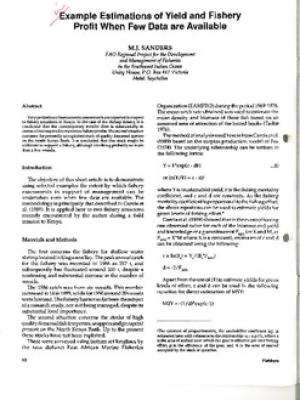 Example estimations of yield and fishery profit when few data are available