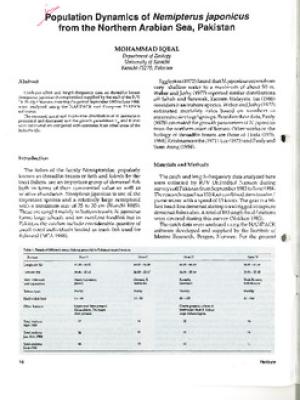 Population dynamics of Nemipterus japonicus from the northern Arabian Sea, Pakistan