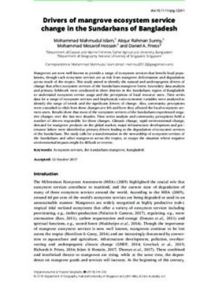 Drivers of mangrove ecosystem service change in the Sundarbans of Bangladesh
