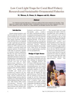 Low cost light traps for coral reef fishery research and sustainable ornamental fisheries