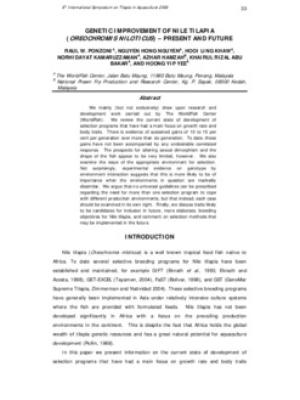 Genetic improvement of Nile tilapia (Oreochromis Niloticus): present and future