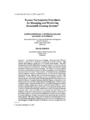 Farmer participatory procedures for managing and monitoring sustainable farming systems