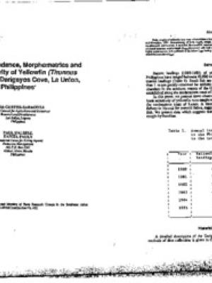 Seasonal abundance, morphometrics and hook selectivity of yellowfin (Thunnus albacares) off Darigayos Cove, La Union, Philippines