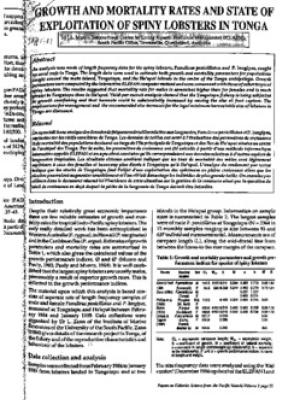 Growth and mortality rates and state of exploitation of spiny lobsters in Tonga (1992)