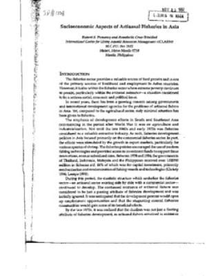 Socioeconomic aspects of artisanal fisheries in Asia