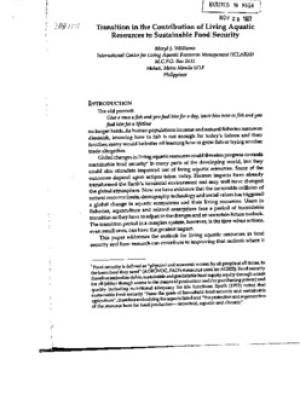 Transition in the contribution of living aquatic resources to sustainable food security