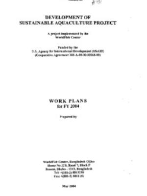 Development of sustainable aquaculture project: progress report (1 January 2004 - 31 March 2004)