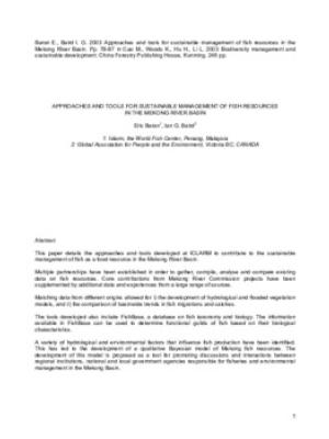 Approaches and tools for sustainable management of fish resources in the Mekong River Basin