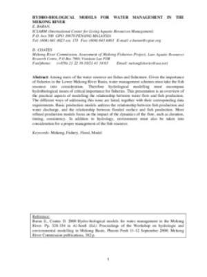 Hydro-biological models for water management in the Mekong River