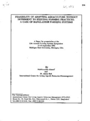 Feasibility of adopting aquaculture without detriment to existing farming practices: a case of Bangladesh farming systems