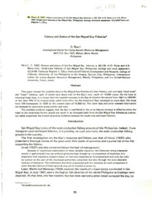 History and status of the San Miguel Bay fisheries