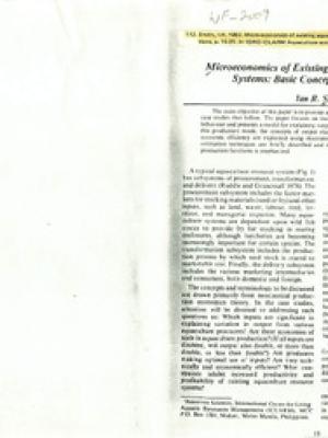 Microeconomics of existing aquaculture production systems: basic concepts and definitions