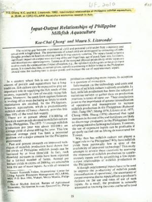 Input-output relationships of Philippine milkfish aquaculture
