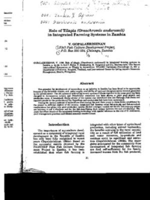 Role of tilapia (Oreochromis andersonii) in integrated farming systems in Zambia