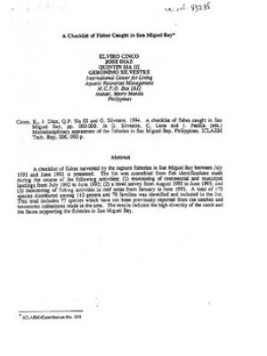 A checklist of fishes caught in San Miguel Bay