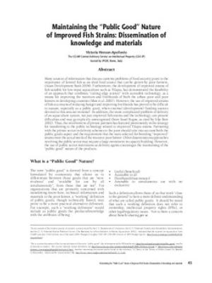 Maintaining the "public good" nature of improved fish strains: dissemination of knowledge and materials