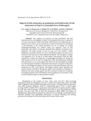 Impacts of fish sanctuaries on production and biodiversity of fish and prawn in Dopi beel, Joanshahi haor, Kishoregonj.