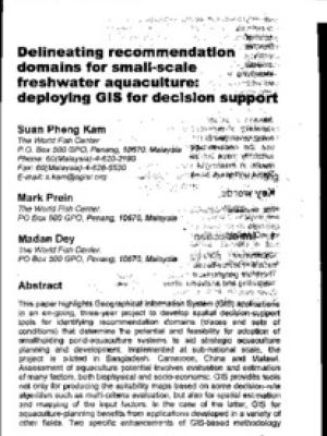 Delineating recommendation domains for small-scale freshwater aquaculture: deploying GIS for decision support