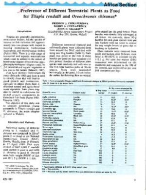 Preference of different terrestrial plants as food for Tilapia rendallli and Oreochromis shiranus