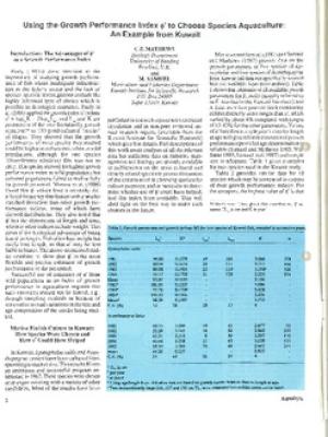 Using the growth performance index Phi to choose species aquaculture: an example from Kuwait