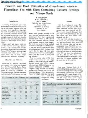 Growth and feed utilization of Oreochromis niloticus fingerlings fed with diets containing cassava peelings and mango seeds