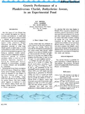 Growth performance of a planktivorous clariid, Bathyclarias loweae, in an experimental pond
