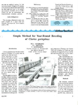 Simple method for year-round breeding of Clarias gariepinus