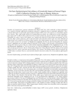 On-farm epidemiological surveillance of genetically improved farmed tilapia (GIFT) cultured at floating net cages in Pahang, Malaysia