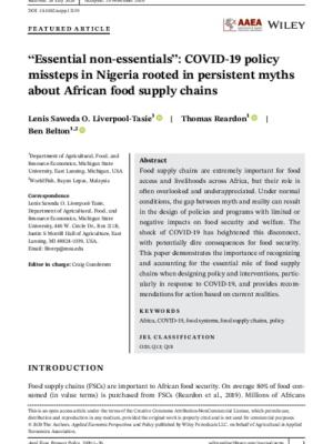“Essential non-essentials”: COVID-19 policy missteps in Nigeria rooted in persistent myths about African food supply chains