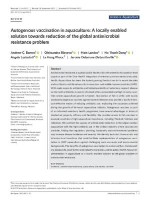 Autogenous vaccination in aquaculture: A locally enabled solution towards reduction of the global antimicrobial resistance problem