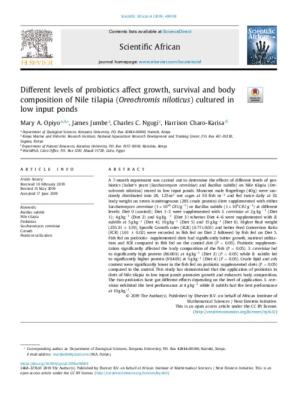Different levels of probiotics affect growth, survival and body composition of Nile tilapia (Oreochromis niloticus) cultured in low input ponds
