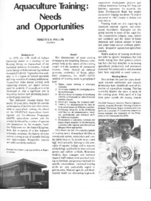 Aquaculture training: needs and opportunities