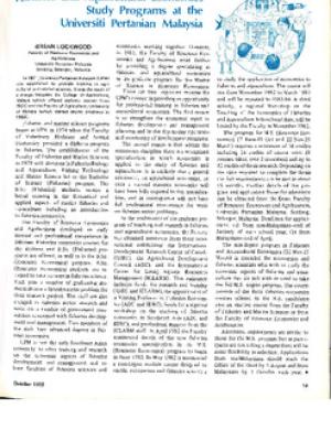Fisheries and aquacultural economics study programs at the Universiti Petanian Malaysia