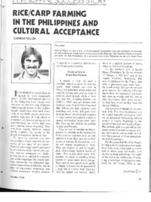 Rice/carp farming in the Philippines and cultural acceptance