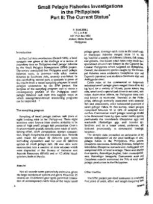 Small pelagic fisheries investigations in the Philippines. Part II: The current status