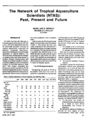 The Network of Tropical Aquaculture Scientists (NTAS) : past, present and future