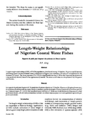 Length-weight relationships of Nigerian coastal water fishes