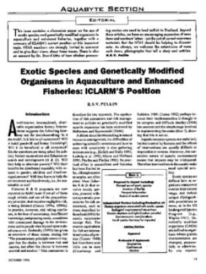 Exotic species and genetically modified organisms in aquaculture and enhanced fisheries: ICLARM's position