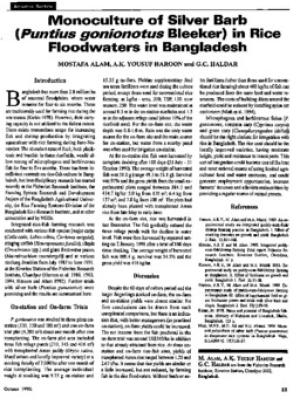 Monoculture of silver barb (Puntius gonionotus Bleeker) in rice floodwaters in Bangladesh