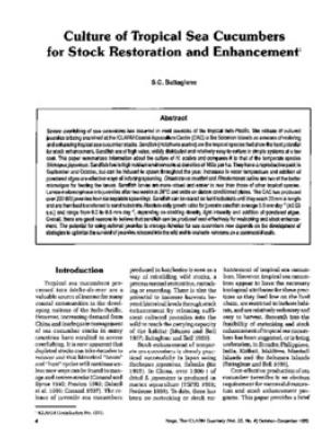 Culture of tropical sea cucumbers for stock restoration and enhancement