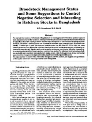 Broodstock management status and some suggestions to control negative selection and inbreeding in hatchery stocks in Bangladesh