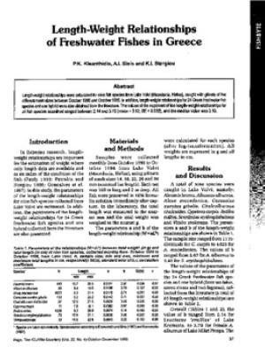 Length-weight relationships of freshwater fishes in Greece
