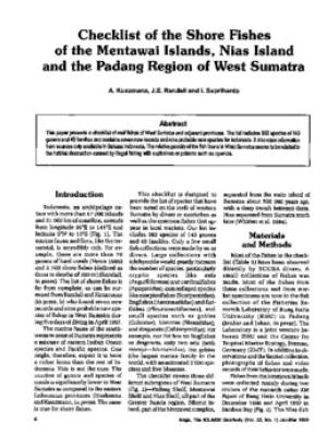Checklist of the shore fishes of the Mentawai Islands, Nias Island and the Padang Region of West Sumatra