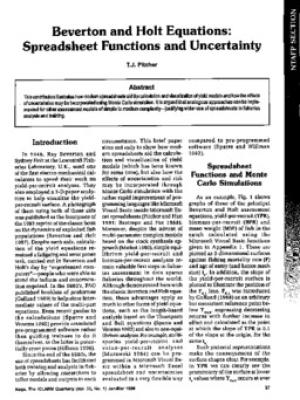 Beverton and Holt equations: spreadsheet functions and uncertainty