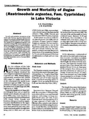 Growth and mortality of dagaa (Rastrineobola argentea, Fam. Cyprinidae) in Lake Victoria