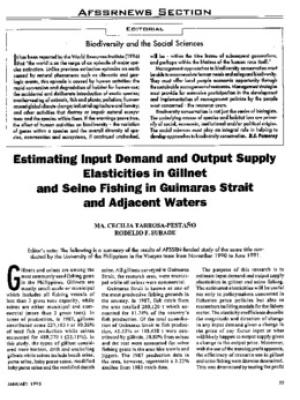 Estimating input demand and output supply elasticities in gillnet and seine fishing in Guimaras Strait and adjacent waters