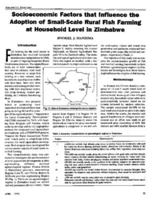 Socioeconomic factors that influence the adoption of small-scale rural fish farming at household level in Zimbabwe