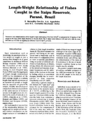 Length-weight relationship of fishes caught in the Itaipu Reservoir, Parana, Brazil